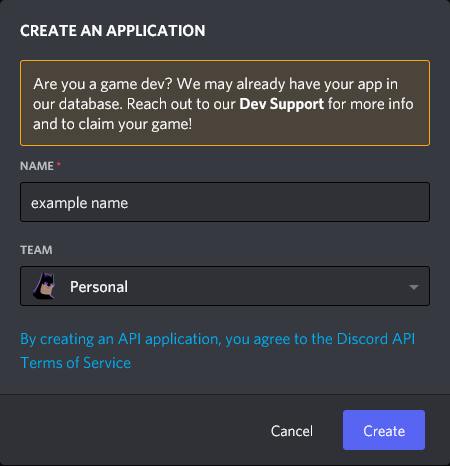 Create Application Dialogue